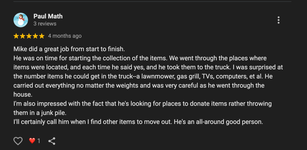 Help retired, widowed and elderly with junk removal and moving.